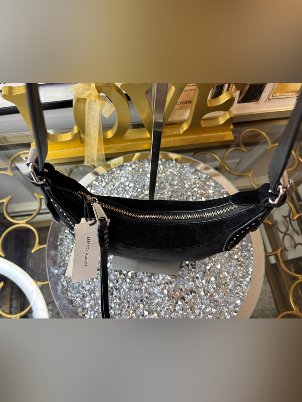 Rebecca Minkoff Small Pippa Studded Crossbody Bag in black suede NWT - Picture 5 of 15